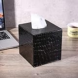 KINGSO Square PU Leather Tissue Box Cover Holder for Home Office Hotel 5.0*5.0*5.1 Inch Black