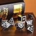 TecUnite 7 Dice Metal Polyhedral Dice Set Role Playing Game Dice Set with Storage Bag (Shiny Silver and Black)