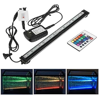 Xcellent Global Aquarium Bubble Light 18 Inch 27 RGB LED Multi-Color Remote Underwater Submersible Fish Tank Light Air Pump Bubble Light Strip Bar & Airstone for Fish Tank LD063S