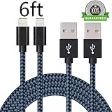 ONSON iPhone Cable,2Pack 6FT Nylon Braided iPhone Cord Lightning Cable Certified to USB Charging Charger for iPhone 7/7 Plus/6/6 Plus/6S/6S Plus,SE/5S/5,iPad,iPod Nano 7 (Black Blue,6FT)