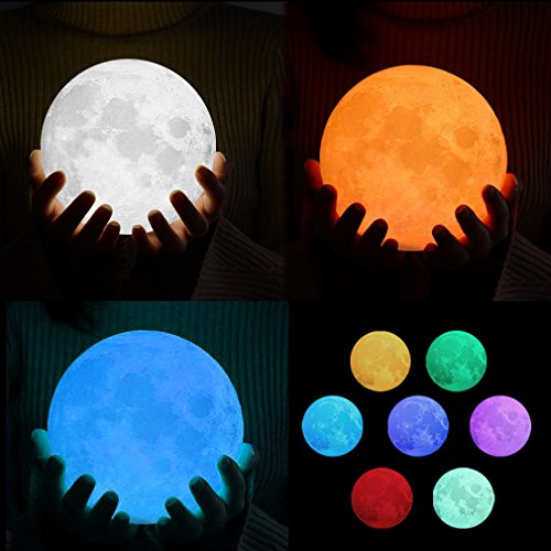 image for Kingpeony 3D Space Moon Lamp 5.9in with Stand, 3D Printing Moon Night 