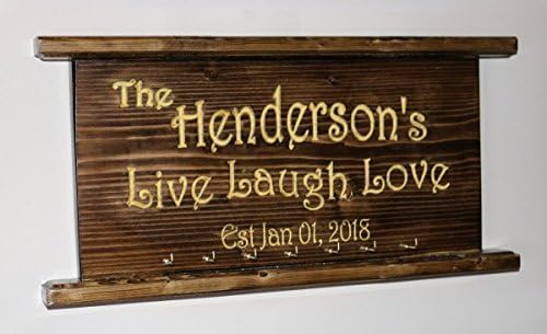 Family Name Established Wedding Plaque Engraved Wood Key Chain Holder