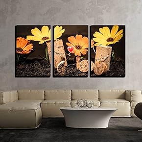 3 Piece Canvas Wall Art - Concept Couple in Love with Wine Cork Figures - Modern Home Art Stretched and Framed Ready to Hang - 16"x24"x3 Panels