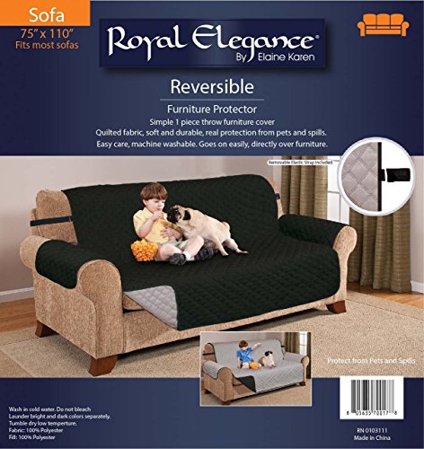 Elaine Karen Premium Reversible Sofa Couch Slipcover Furniture Protector, Quilted, Anti-Slip 2 Inch Strap, Machine Washable, Slip Cover Throw for Pets, Dogs, Cats, Kids,- Coffee/Tan