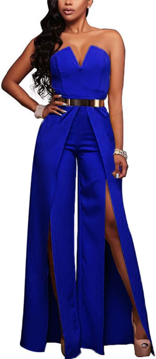 Women's Tube Top Strapless Split Wide Leg Jumpsuits Rompers