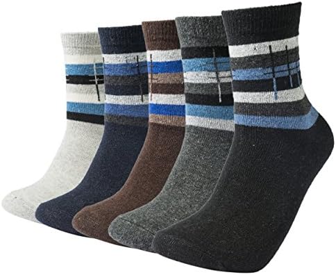 Mens Winter Multicolor Thermal Soft Breathable Comfortable Durable Lightweight Mid Calf Warm Rabbit Wool Casual Crew Socks(5 Pack) Rough Stripes