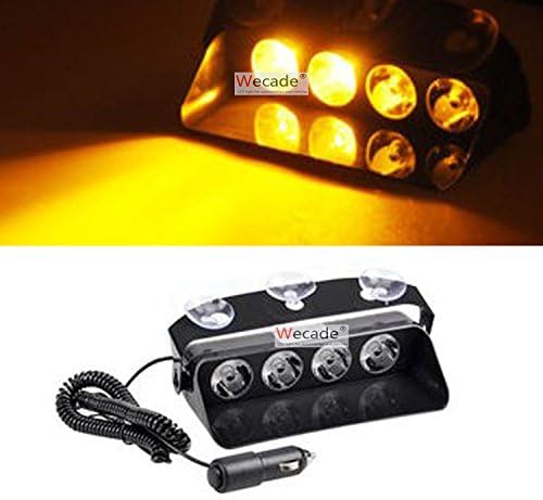 Wecade Super Bright 12w 4leds Car Truck Emergency Strobe Flash Light Windshield Warning Light Dc 12v-24v (Amber)