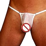 Honanda Mens Sexy Hot See Through G-String T-Back Underwear Thong (White)