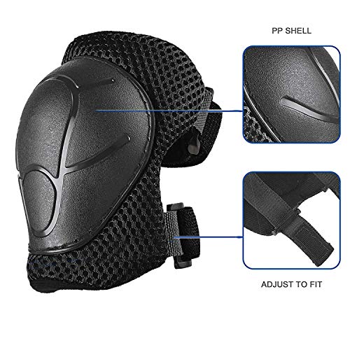 Kids/Youth Knee Pad Elbow Pads Guards Wrist Guards Protective Gear Set for Rollerblade Roller Skates Cycling BMX Bike Skateboard gs Scooter Riding Sports,Toddler for Multi-sports Outdoor（Age3-7）Black - Thumbnail 3