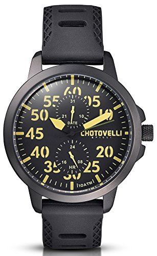 Chotovelli Military Aviator Mens Watch - Multi Function Date Display, Silicone Army Strap 3300 (Black)