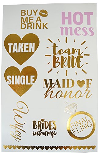 image for PartyFuFu Bachelorette Party Tattoos Mixed Set of 40 Gold Metallic Tem