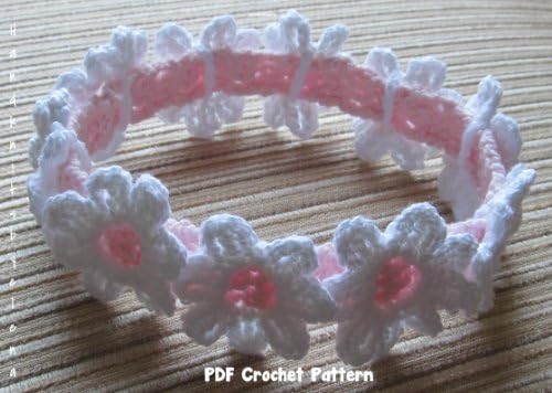 Crochet Pattern for a Baby Girl Headband with White Daisies