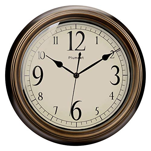 Plumeet Large Retro Wall Clock 13'' Non Ticking Classic Silent Clocks