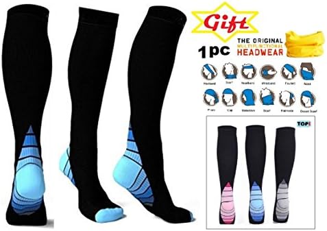 (1Pair) Compression Socks Graduated Athletic Fit for Men &amp; Women, Prevents Calf &amp; Shin Splints, Recovery stocking - Best for Sports, Flight Travel, Nurses, Maternity (S/M, Black/Blue)