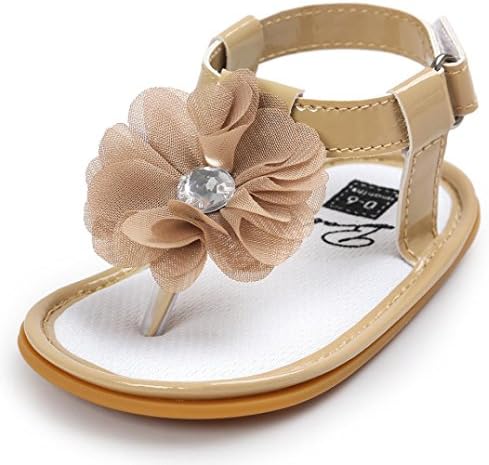 Start Flower Baby Girls Crib Shoes Toddler Sandals Soft Sole Infant Girl First Walkers (Length:13CM/Inches:5.1", Khaki)