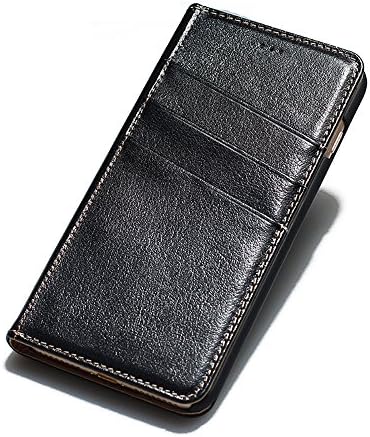 iPhone 7 Plus [5.5 inch] Case @Dnice Luxury Genuine Leather Phone Caces [ Outer Card Slot] [Flip Book] [Stand] For Apple iPhone 7 Plus Leather Cases Cover (Black)