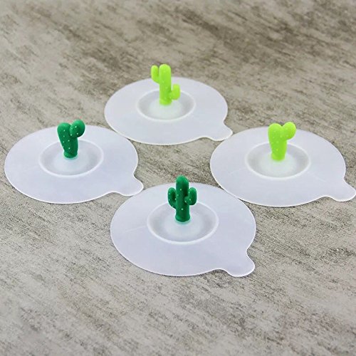 Astra Gourmet 4pcs Silicone Cup Cover Lids, Cute Cactus Drink Top Covers Food Grade for Hot and Cold Drinks, Mugs, Wine Glasses, Bowls