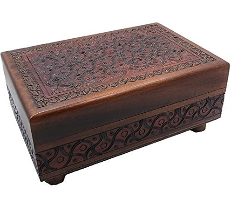 Artistic Carved Secret Wooden Puzzle Box, Polish Handmade Legs Puzzle Box