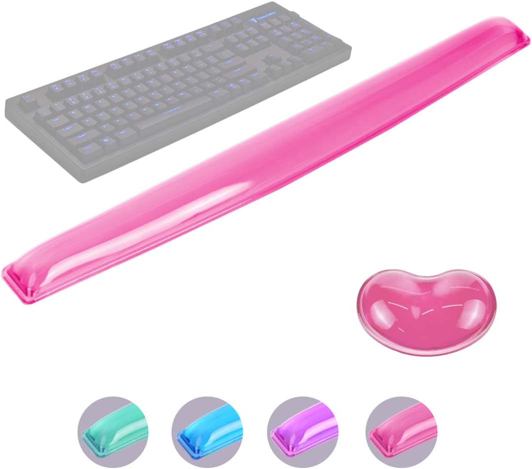 ABRONDA Gel Keyboard & Mouse Wrist Rest Set - Keyboard Wrist Rest Pad & Mouse Support for Office Gaming Pad Computer Laptop Ergonomic Comfortable Pain Relief-Pink Pad Set