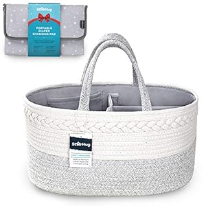 StarHug Baby Diaper Caddy Organizer – Baby Shower Basket with 2 Inner Pockets, Cleanable Interior, 100% Cotton Rope, Eco…