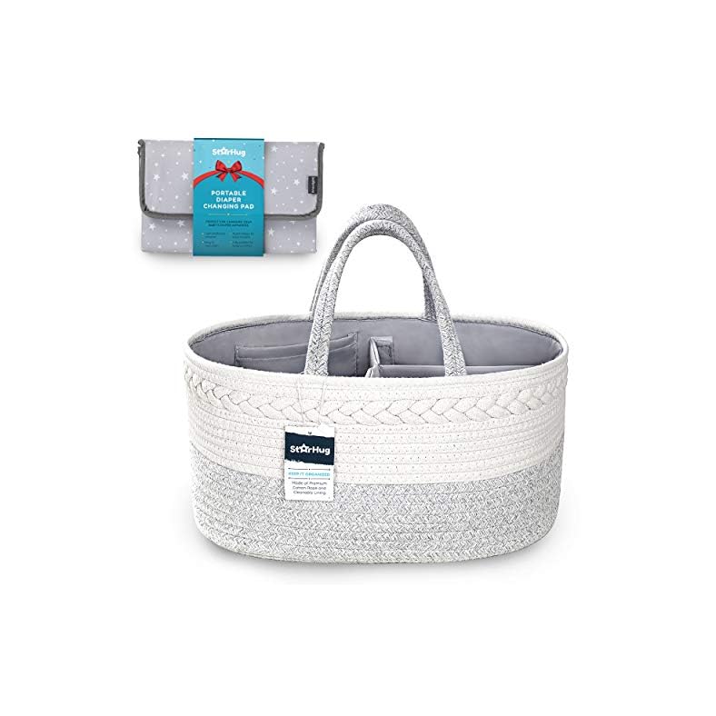 StarHug Baby Diaper Caddy Organizer – Baby Shower Basket with 2 Inner Pockets, Cleanable Interior, 100% Cotton Rope, Eco…