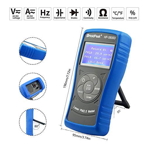 HOLDPEAK HP-5800D Laser PM 2.5 and PM 10 Air Tester,Particle Detector Professional Meter for Industry, Home, Factory, Air Purifier Quality, Decoration, Environment