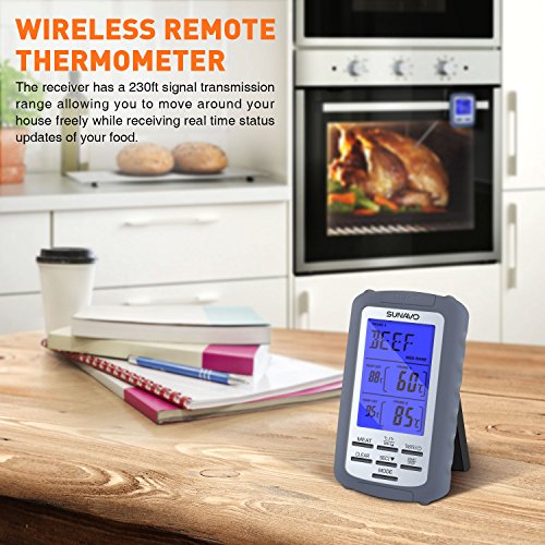 Sunavo Wireless Remote Cooking Meat Thermometer Digital with Large LCD and Timer Alarm for Grilling Oven Kitchen Smoker BBQ Grill with Dual Stainless Steel Temperature Probe - Thumbnail 2