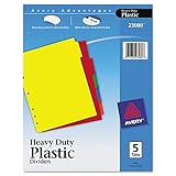 Avery 23080 Heavy-Duty Plastic Dividers W/White Tabs, 5-Tab, Letter