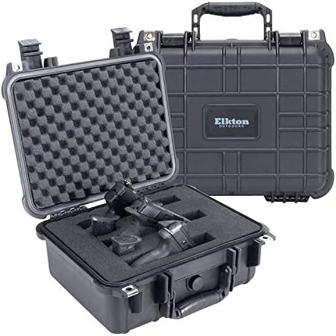 Elkton Outdoors Hard 3 Gun Case, Fully Customizable Hand-Gun Pistol Case, Holds 3 Handguns and 6 Magazines, Crush Resistant and Waterproof