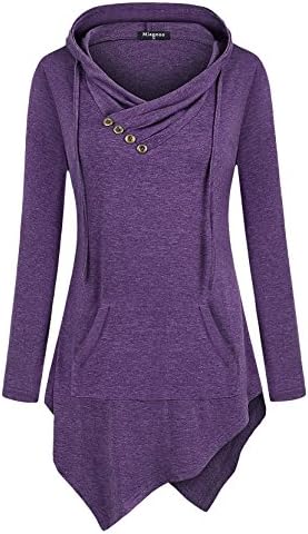 Miagooo Uneven Hemline Hoody Shirt Pocket Tunic Long Sleeve Casual Tops