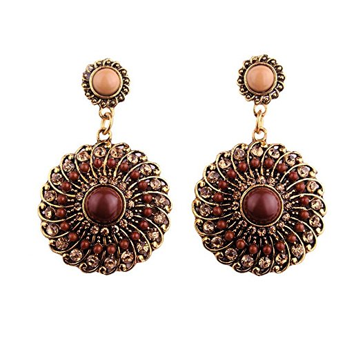 Darkey Wang Woman Fashion Jewelry Bohemian Colored Circle Earrings(Brown)