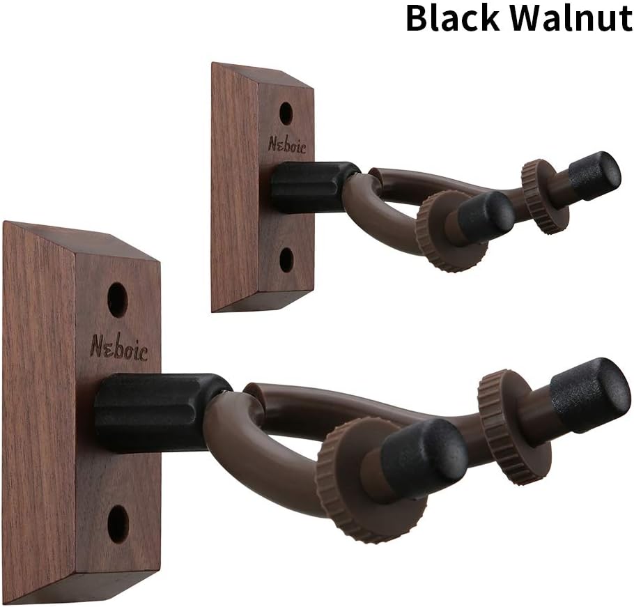 2 Pack Guitar Wall Mount, Neboic Hard Wood Guitar Wall Hanger, Black Walnut Guitar Hook, Guitar Accessories for Acoustic Electric Bass Ukulele Guitar Holder, Stand… (Black Walnut)