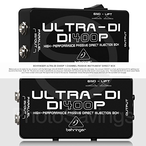 Behringer DI400P Ultra-DI Passive Direct Box & Accessory Bundle w/XLR Cable, 2X 1/4" Cable, Fibertique Cloth