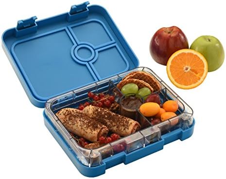 WonderEsque Bento Lunch Box - Leak-Proof Container - For Adults and Kids - 4 Compartments - Non-Toxic BPA-Free Materials - Microwave-Safe Inner-Tray - Weight 1.2LB - Size 8.9x7.2x2 inch (MARINE BLUE)