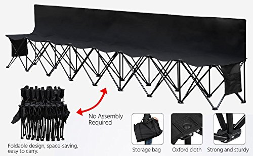 Yaheetech 8 Seats Portable Folding Bench for Camping Bench Chairs with Backrest Black - Thumbnail 3