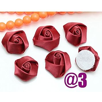 Buy Generic Gold 60pcs Burgundy 25mm Satin Ribbon Rose Flower