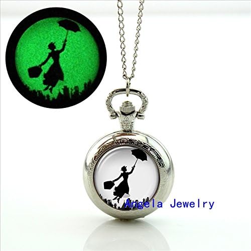 Pretty Lee Fashion Glowing Jewelry Mary Poppins Glowing Pocket Watch Necklace Mary Poppins Jewelry