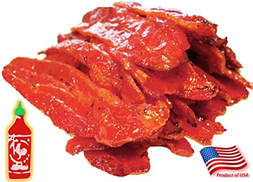 Made to Order Fire-Grilled Oriental Bacon Jerky 4 Ounce (Sriracha Spicy Flavor) aka Singapore Bak Kwa - Los Angeles Times "Handmade Gift" winner