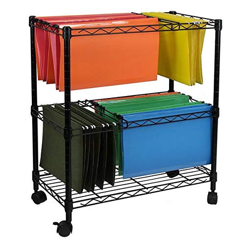 HomVent 2-Tier Metal Rolling File Cart Mobile File Cart Portable File Cart with Wheels (60 x 32 x 70cm)