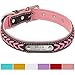 Vcalabashor Custom Leather Dog Collar/Braided Genuine Leather Name Plated Dog Collars for Small Medium Large/Personalized Engraved On Collar Pet ID Tags/Pink & Black/XS S M L