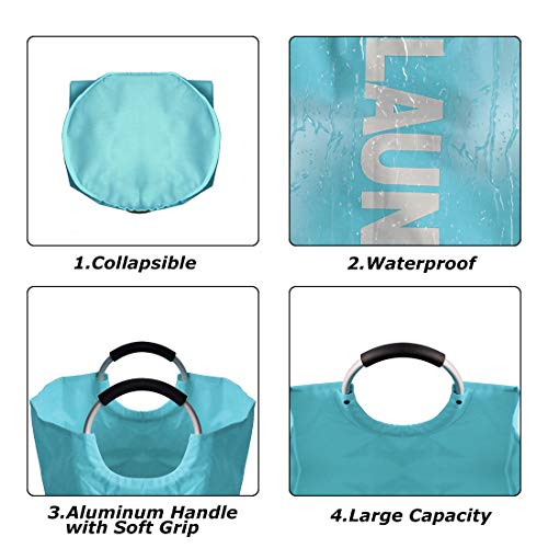 Epicord Laundry Basket Collapsible Fabric Large Clothes Hampers for Laundry Folding Storage Washing Bin with Handles for College, Camping and Home in 6 Colors (Light Blue)