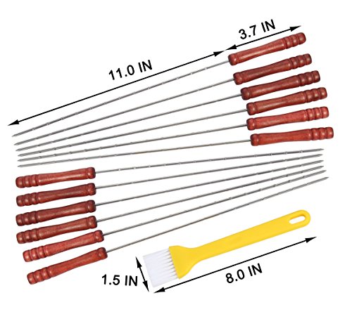 12pc BBQ Skewers set,Stainless Steel Metal Barbecue Kabob Sticks with Heat-resisting Handle- Pefect for Shish Kabob, Grill