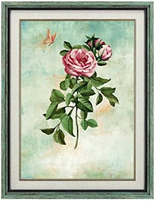 Dzhan Framed Flower Wall Art Butterfly Picture Painted on Canvas Artwork Wood Frames Oil Paintings Hanging for Living Room Bedroom (21 x 27 Inch)