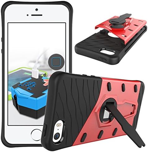 Armor Case For Apple iPhone SE/5S/5 Suntechor Heavy Duty Protection Ultra Thin TPU PC Hybrid Shockproof Protective Hard Cover With Stand (Red)