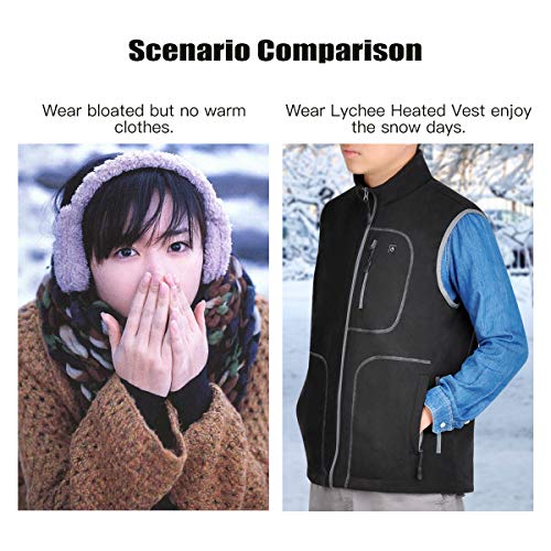 image for lychee Men's Lightweight Fleece Heated Vest Electric Warm Waistcoat Ve