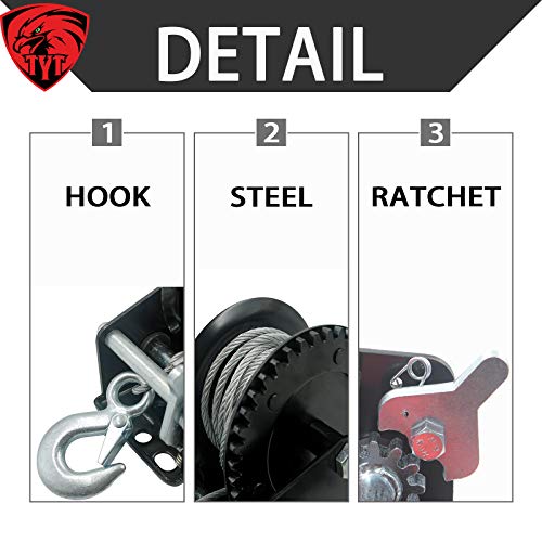 TYT 600lbs 600lbs Capacity Heavy Duty Hand Winch,Steel Cable Wire Manual Portable Crank Winch for ATV Boat Trailer Truck Auto, Black - Image 4