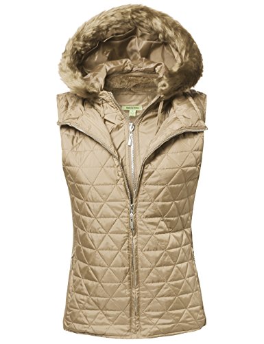 Quilted Mediumweight Vest With Detachable Hood Khaki XL Size