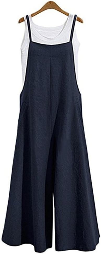 Women's Baggy Plus Size Overalls Cotton Linen Jumpsuits Wide Leg Harem Pants Casual Rompers