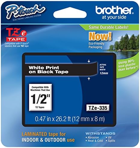 2/Pack Genuine Brother 1/2" (12mm) White on Black TZe P-touch Tape for Brother PT-1800, PT1800 Label Maker