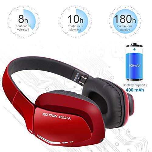 Cuffie Wireless Bluetooth KOTION EACH Gameing per PS4, Xbox One S, PC, Tablet, iPhone 5/5s 6/6S plus 7, Samsung S3/S4,HTC, Huawei, LG, Xiaomi, ipad e Mac Pieghevoli con Microfono Rosso